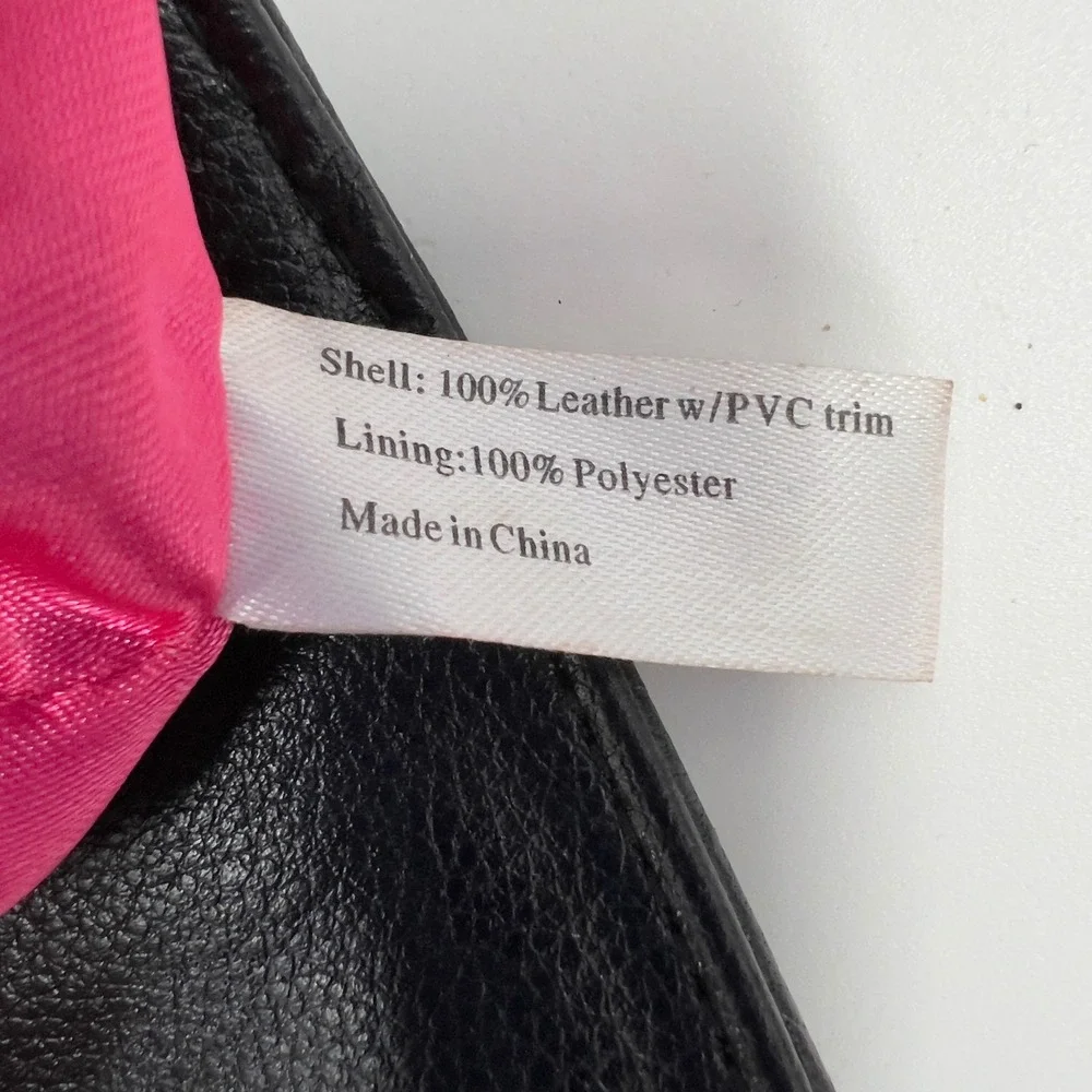 Vintage Black Leather Clutch Silver Buckle Pink Lining Y2K Moto Mod Evening Bag